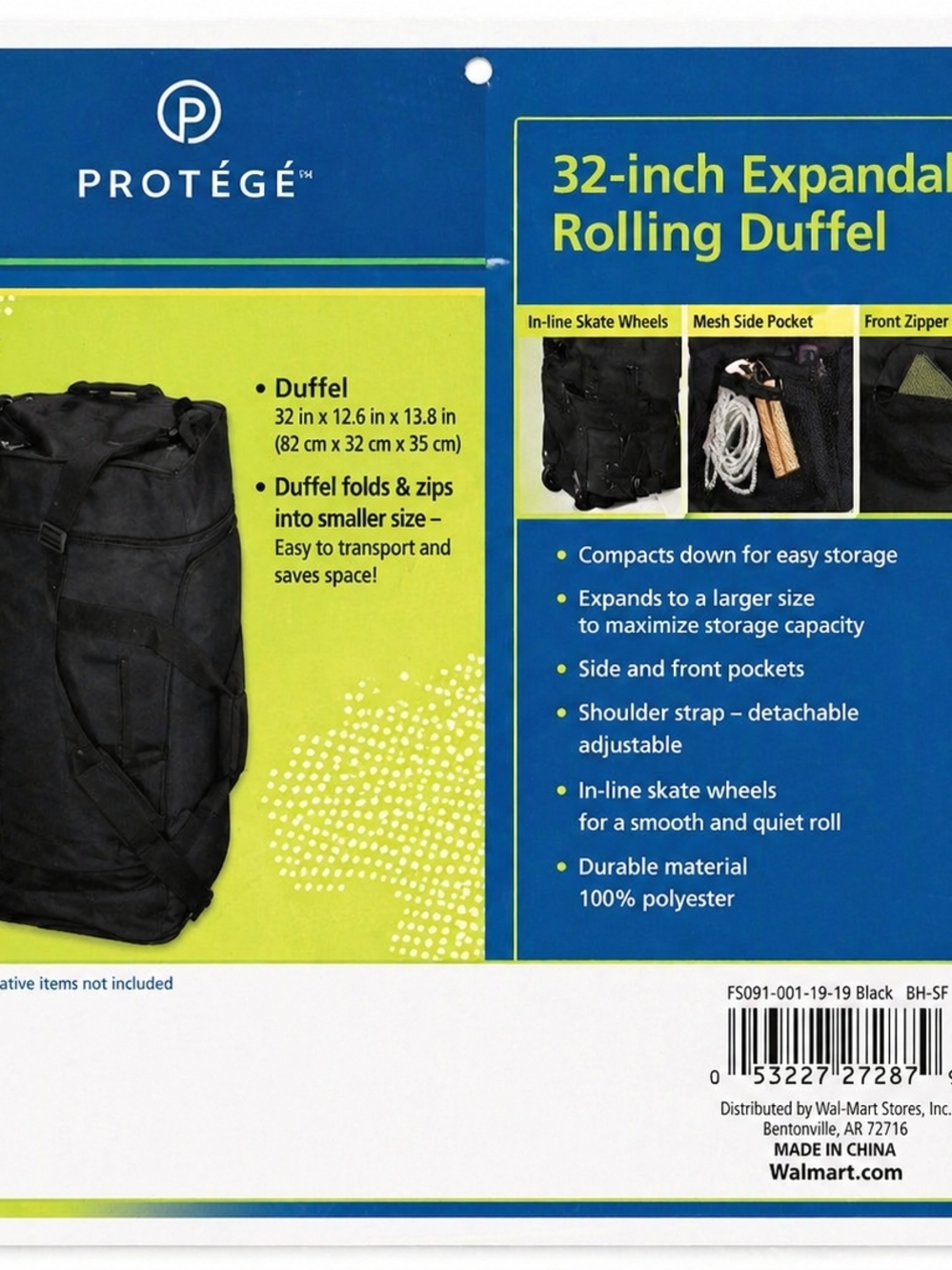 PROTÉGÉ 32-Inch Expandable Rolling Duffel Bag - Black